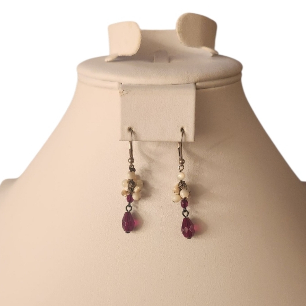 Red and White Bead Drop Earrings